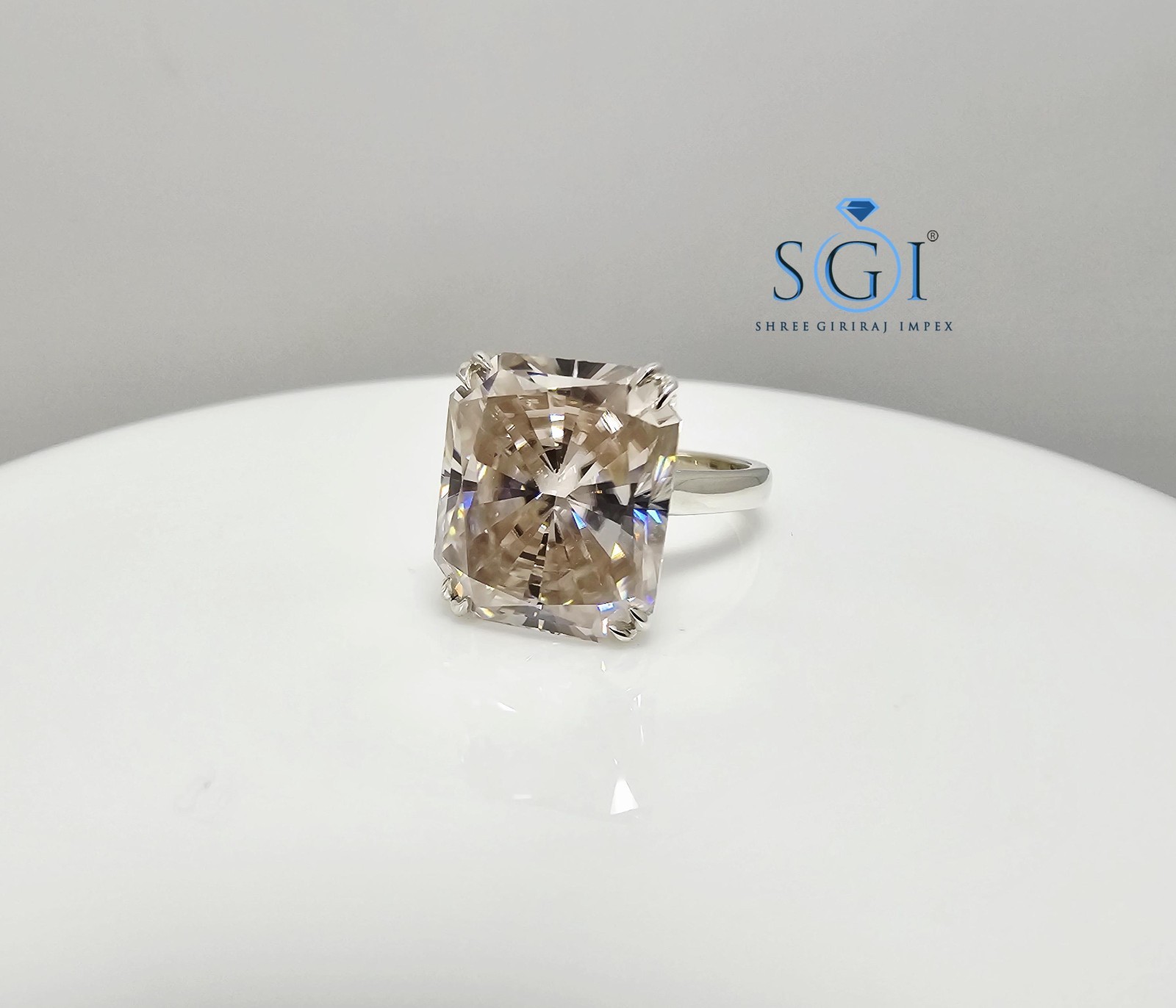 9.75CT Light Pink Radiant Moissanite Ring Sterling Silver Solitaire Jewelry
