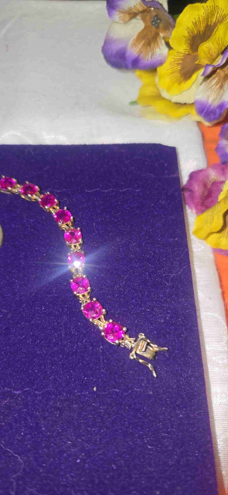 Breathtaking Ruby Jemstones Set In Sterling Tennis Bracelet