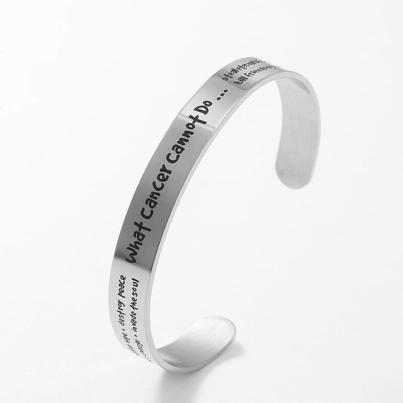 Cancer Awareness What Cancer Cannot Do Stainless Steel Cuff Bangle Bracelet