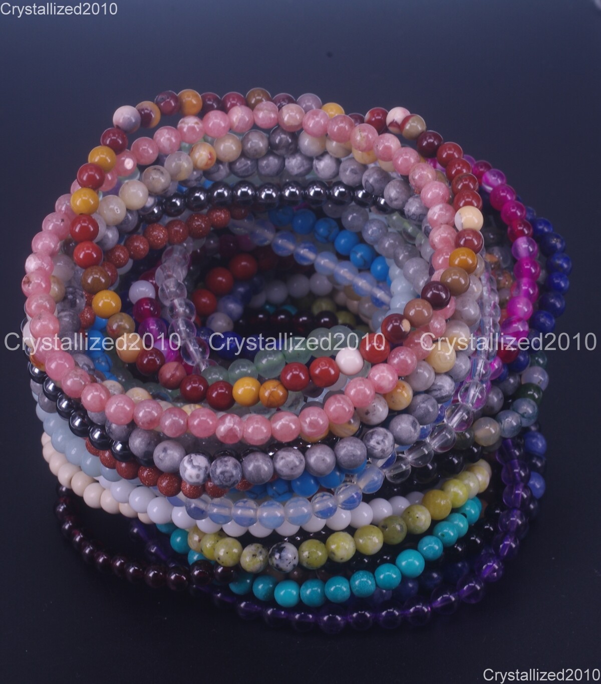 Handmade 4mm AAA Natural Gemstone Round Beads Stretchy Bracelet Healing Reiki 8″
