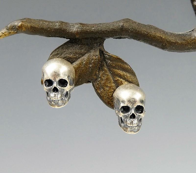 Matte 925 Sterling Silver Skull Tiny Small Stud Post Earrings Lightweight Gothic