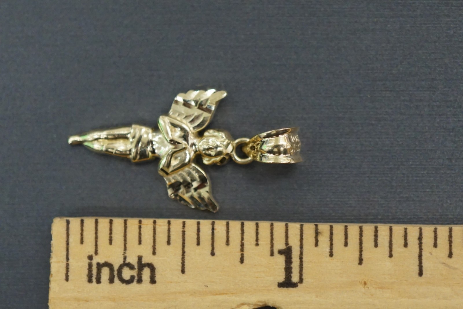 Real 10K Solid Yellow Gold Diamond Cut 1″ Praying Angel Charm Pendant.