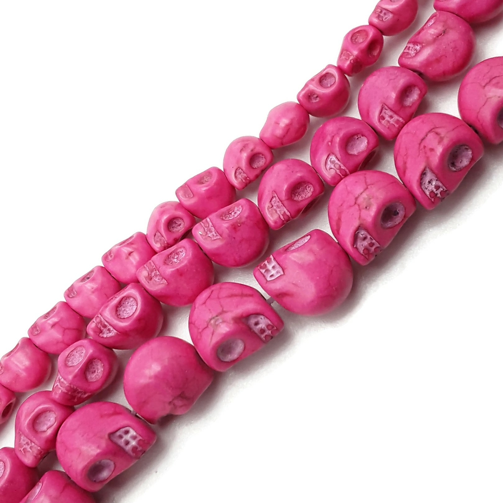 Pink Howlite Turquoise Skull Beads 6x8mm 8x10mm 10x12mm 15.5″ Strand