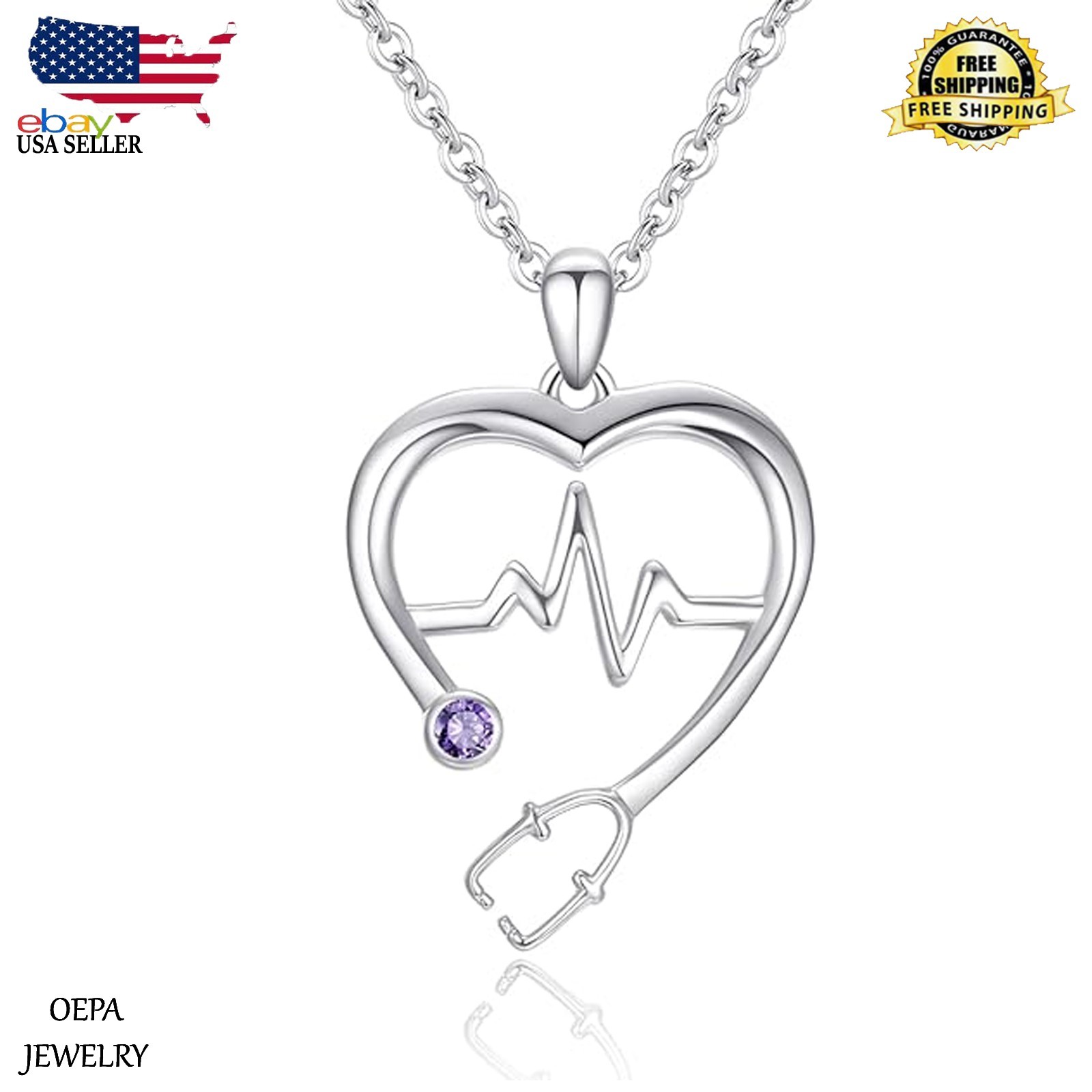 Nurse Necklace 925 Sterling Silver Stethoscope Heartbeat Necklace for Women