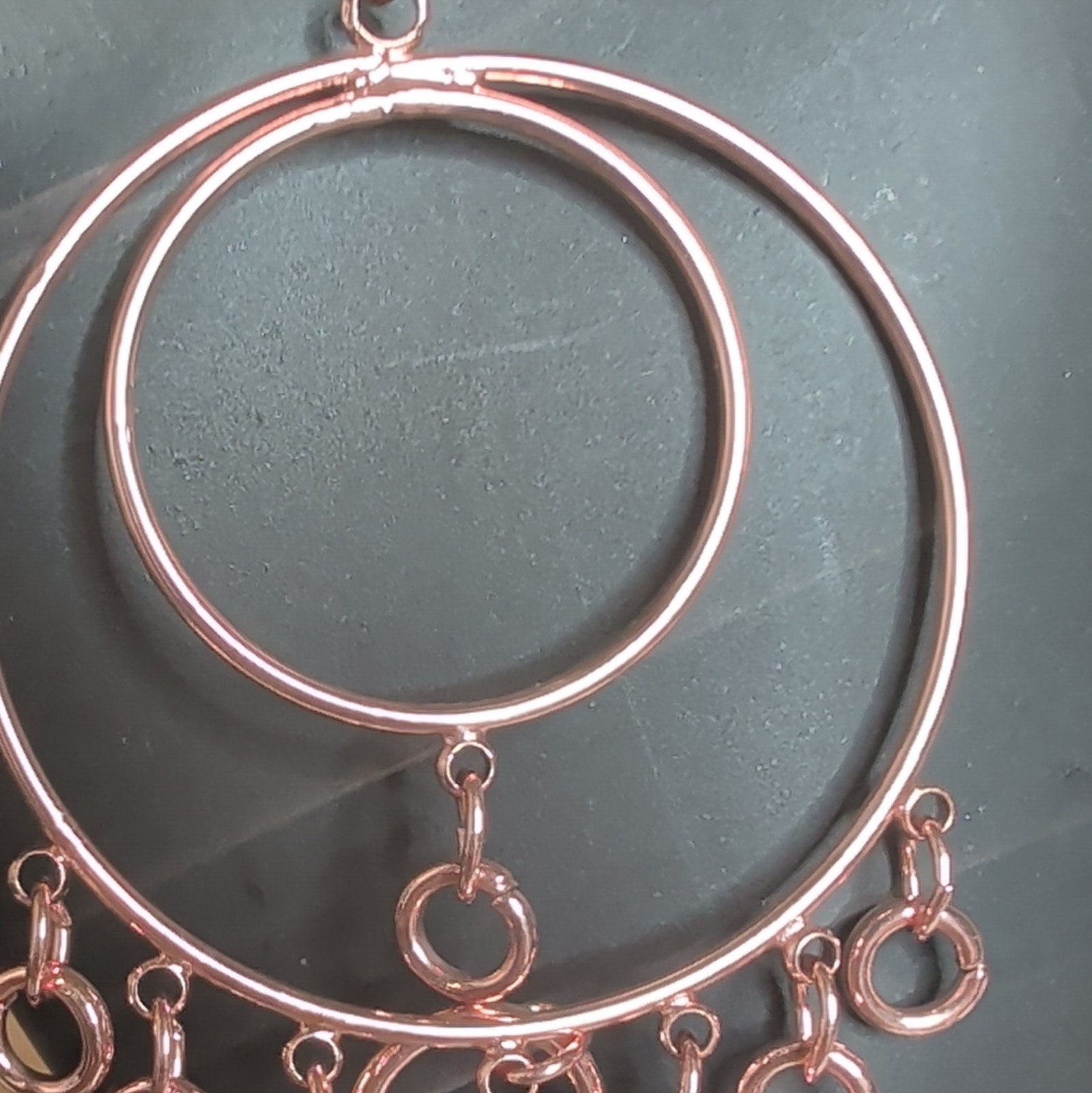 Rose Gold Plated Double Hoop Round Dangle/Drop Earrings Hook Closure No Stone