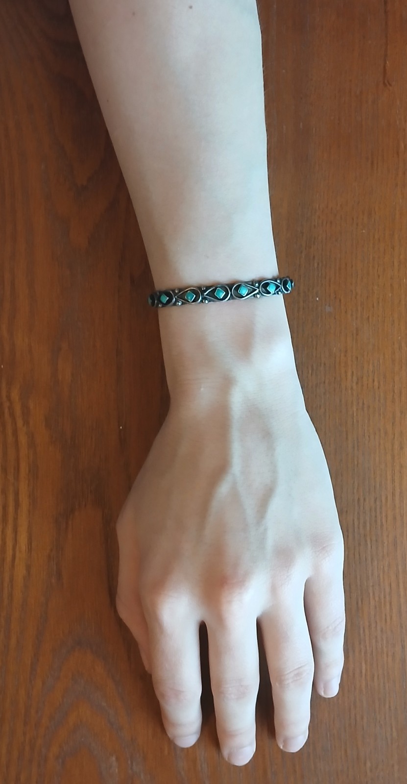 Vintage Zuni Turquoise Sterling Silver Shadowbox Cuff Bracelet Signed CACHINI
