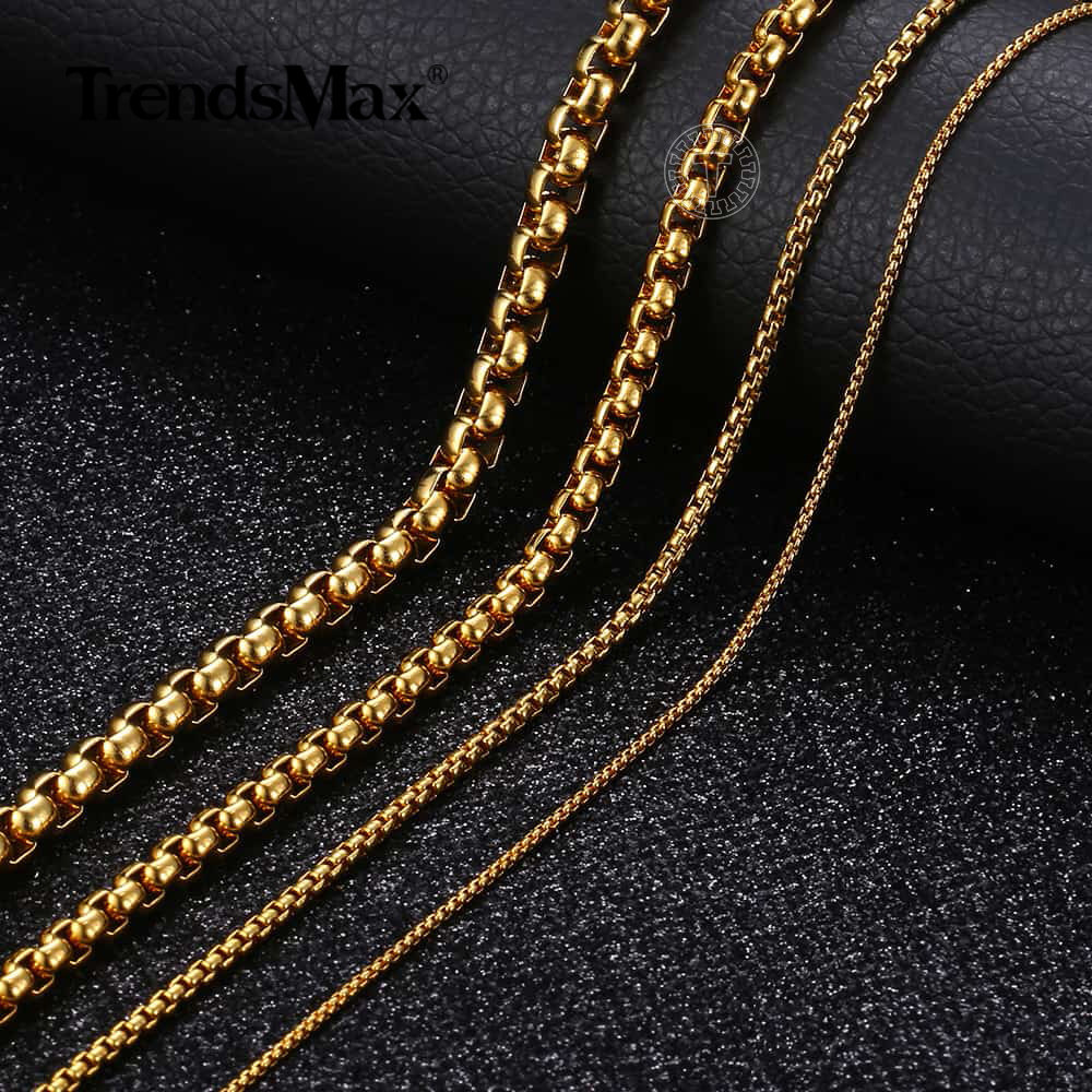 18″-24″ 2/3/4/5MM Gold Plated Stainless Steel Smooth Box Chain Necklace