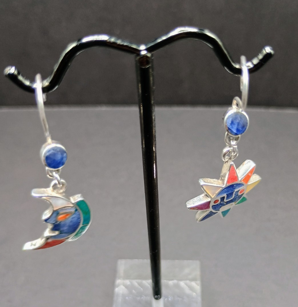 950 Silver Sun Moon Inca Wedding Earrings