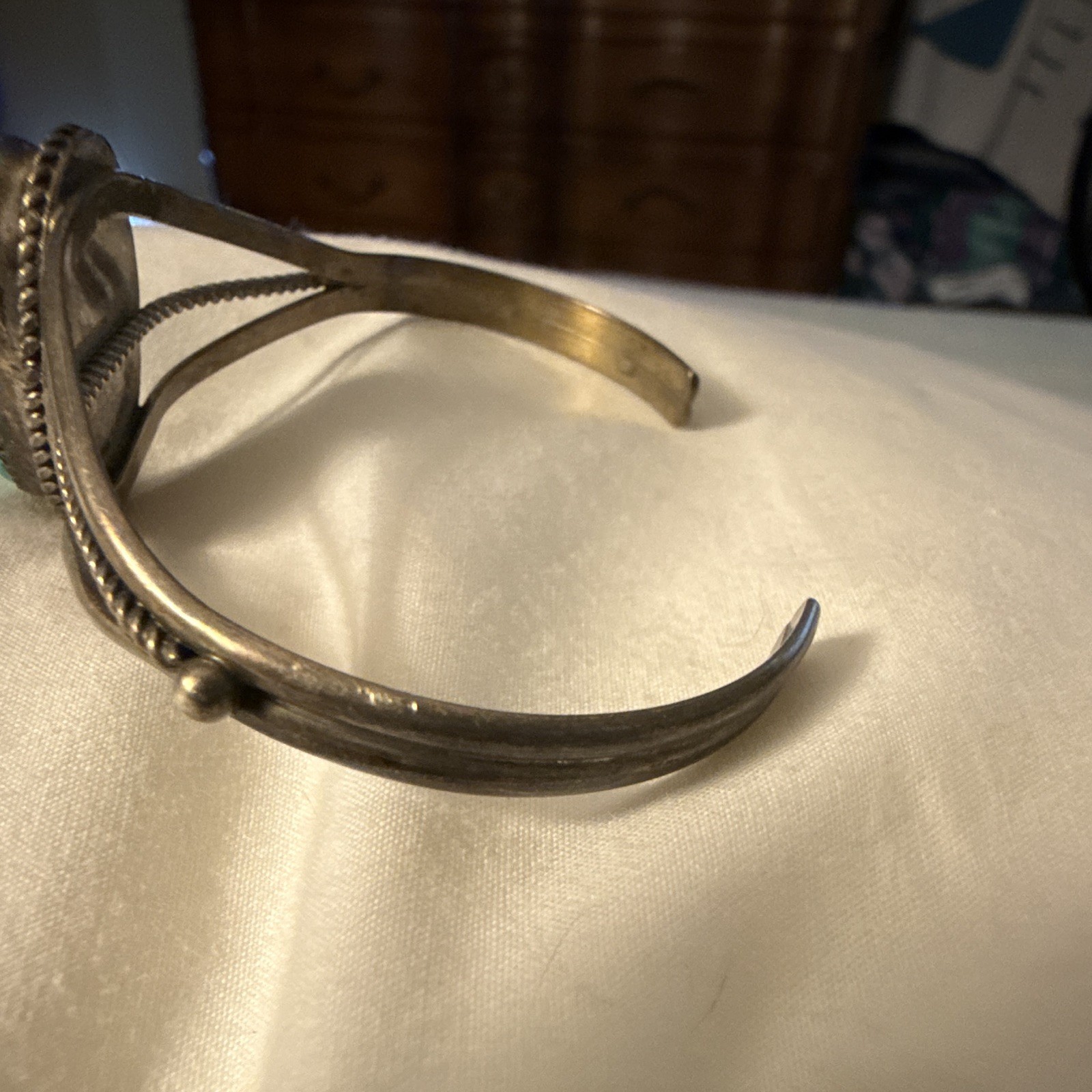 Silver Tone Turquoise Oval Bezel Cuff Bracelet, Unisex Adults