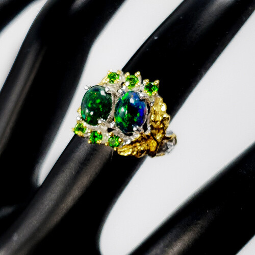 Gift Jewelry One of a kind Natural Black Opal Silver Ring 925 Sterling / RVS349