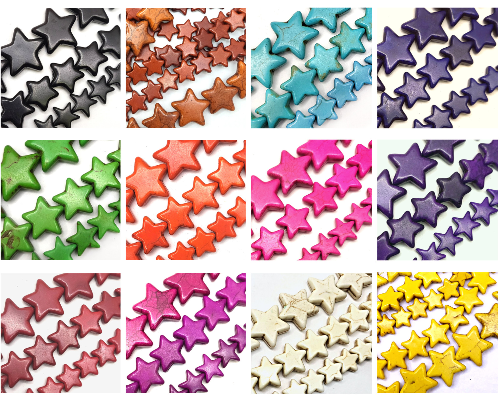 Turquoise Star Bead Howlite Turquoise Spacer Yellow Black White Pink Blue 15″
