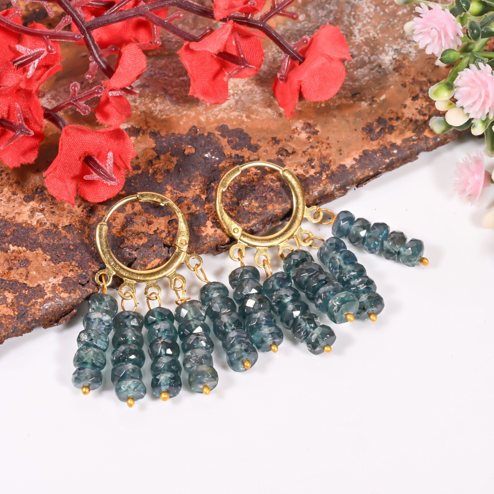 Bottle Green Kyanite Dangle Earrings Handmade Wire Wrapped Gemstone