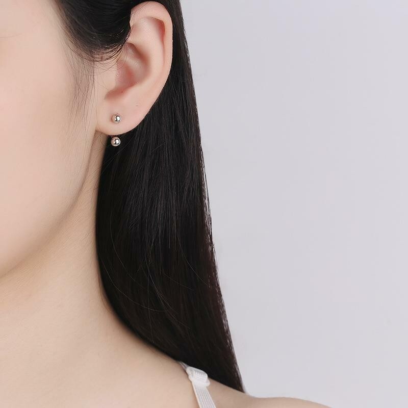 925 Sterling Silver U Shape Double Sided Ball Stud Earrings Jacket Screw Back