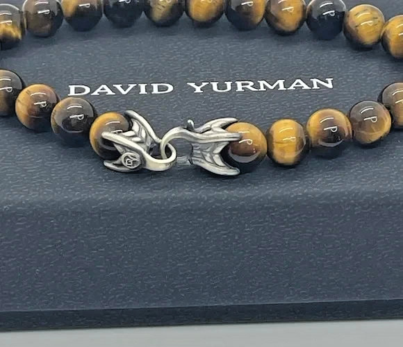 DAVID YURMAN Matrix 8mm Bead Tiger eye Shinny Spiritual Beads Bracelet 8.5″