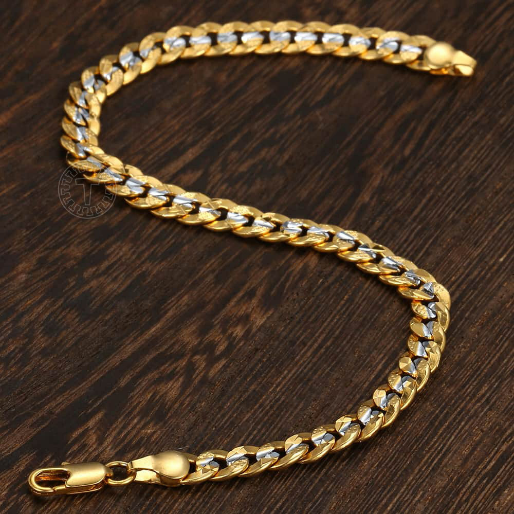 6MM/9MM Yellow Gold Filled Bracelet Curb Chain Cuban 7″-9″ for Men Women