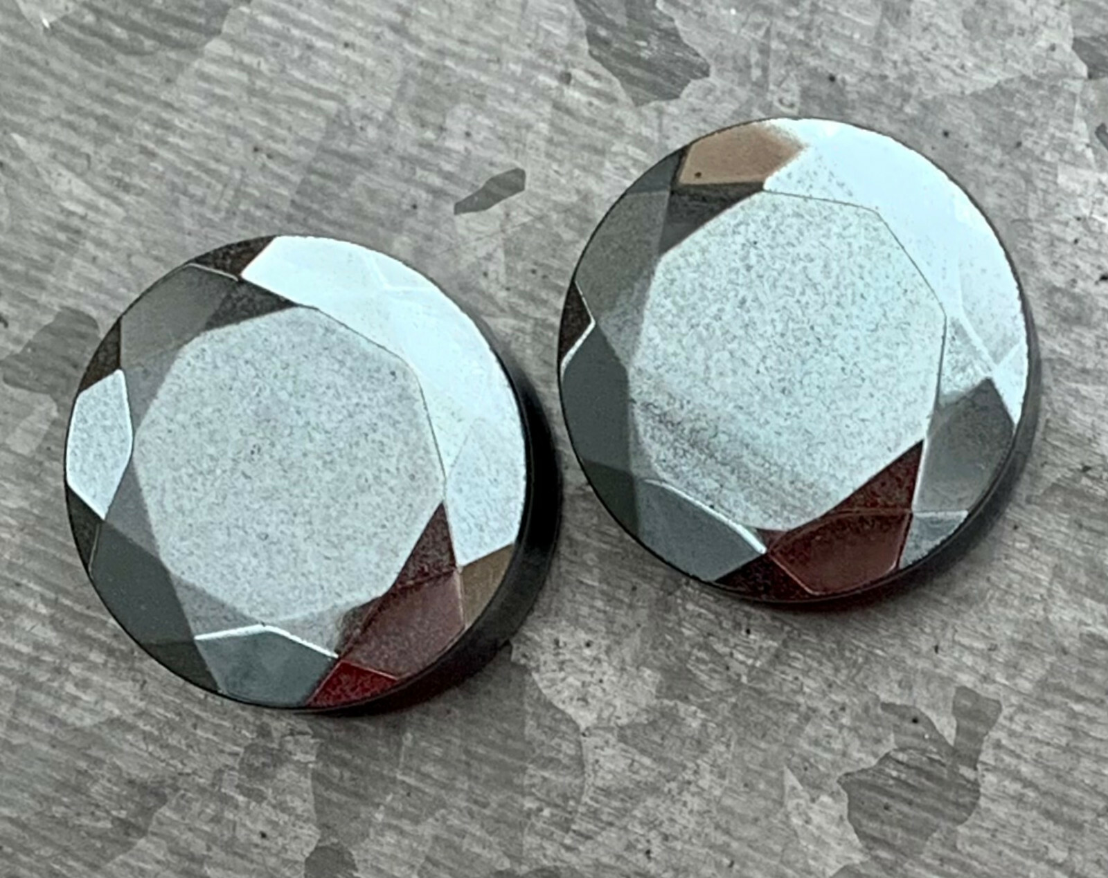 PAIR Faceted Hematite Stone Double Flare Plugs Gauges Body Jewelry