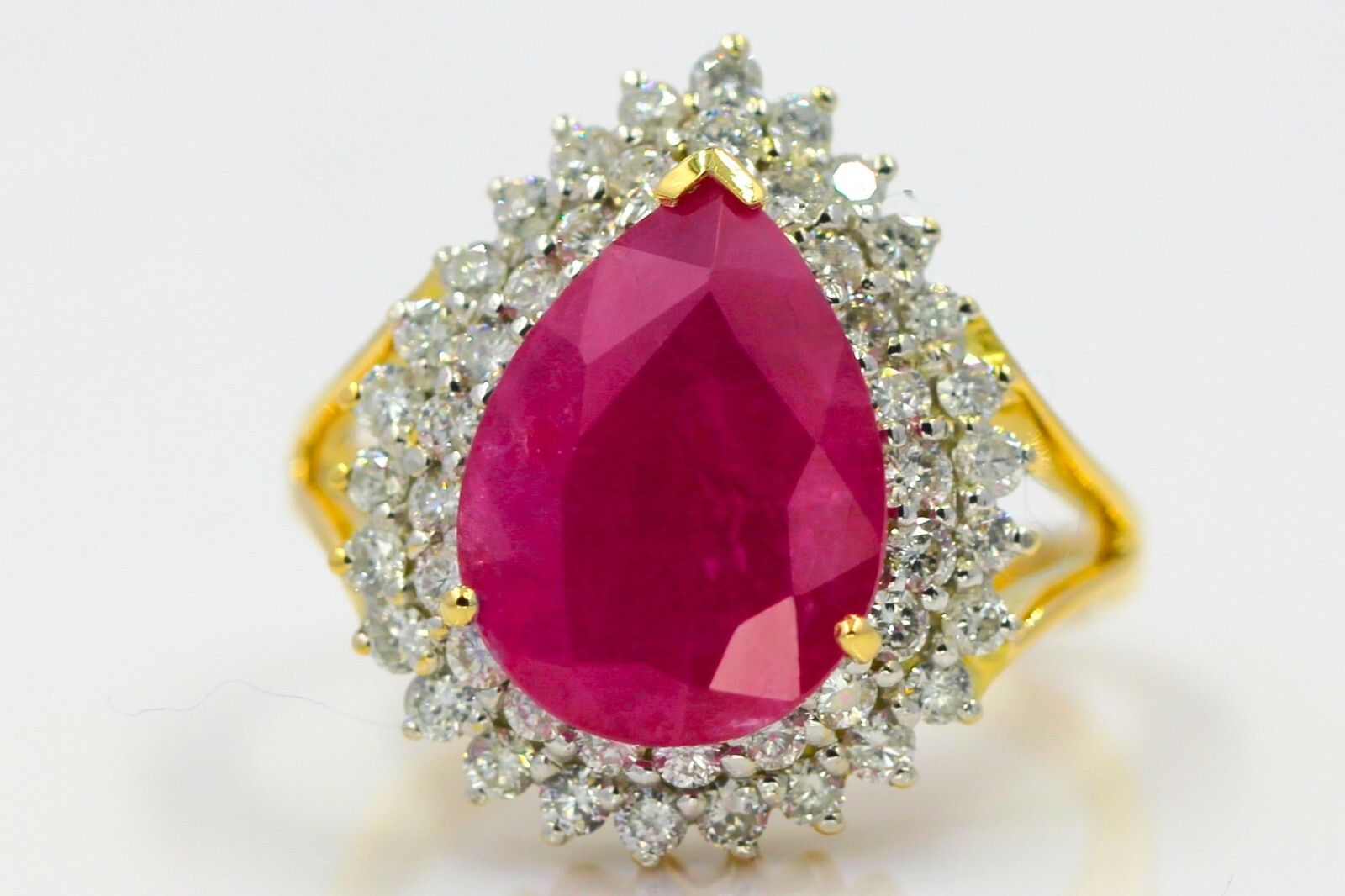 Natural Ruby Diamond 6.80 Carat 18K Yellow Gold Halo Cocktail Engagement Ring