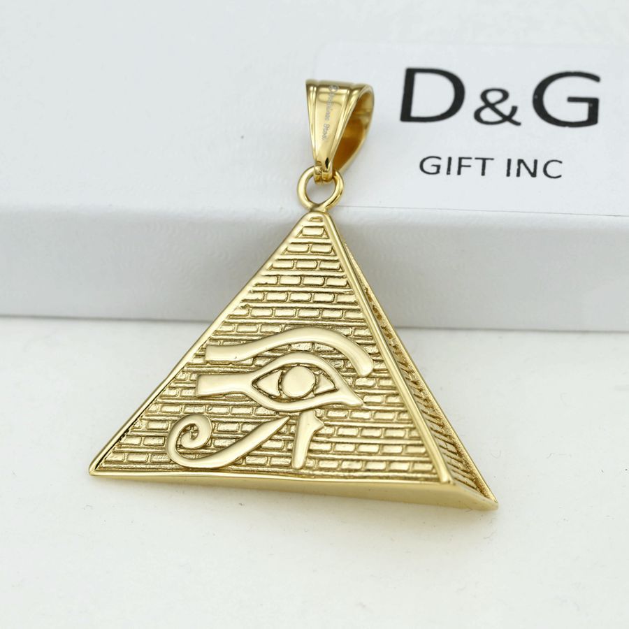 DG Men’s Gold Stainless Steel,Pyramid Egyptian Eye.Charm Pendant Unisex + BOX