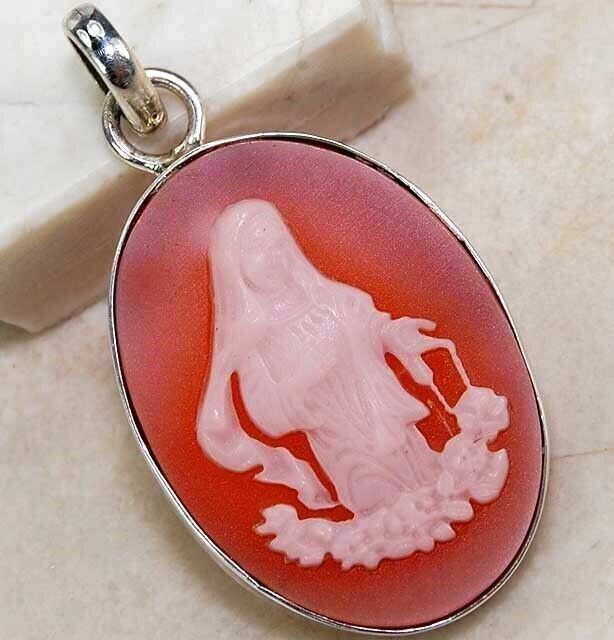 Italian Cameo White Lady 925 Solid Sterling Silver Pendant @B15-6