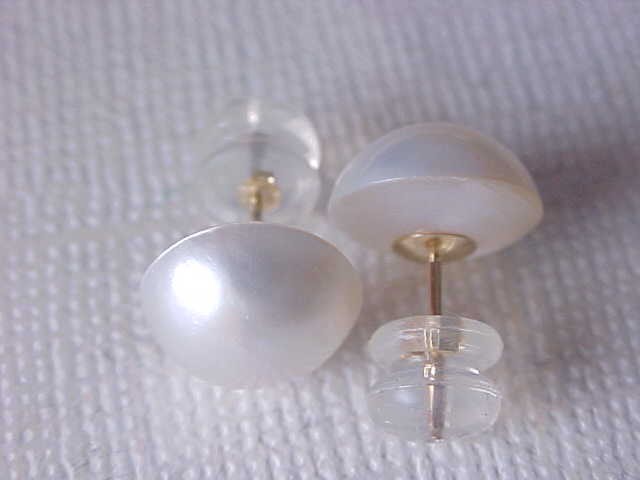 10MM AAA GENUINE WHITE MABE PEARL STUD EARRINGS SOLID 14K YELLOW GOLD #2