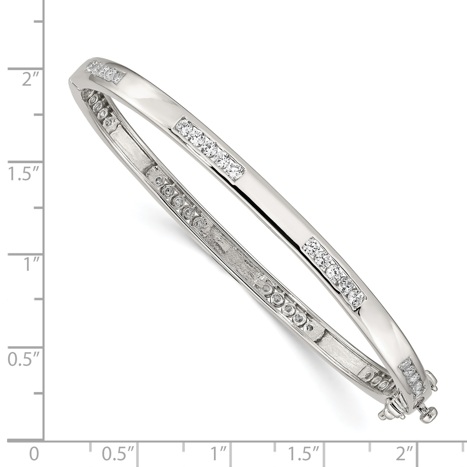 Silver Clear CZ Oval Hinged Bangle Bracelet QB262