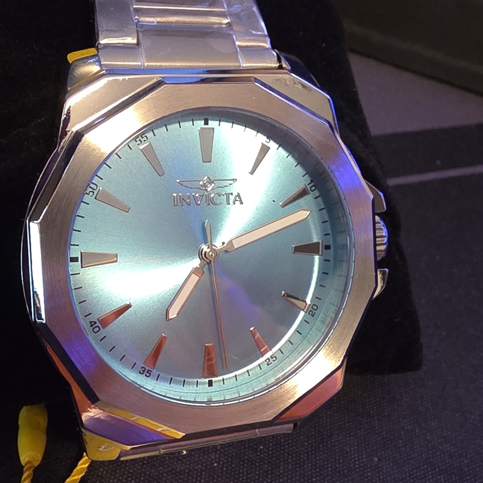 Invicta Men’s Quartz Analog Watch Blue Dial Stick Indexes Silver SS Bracelet