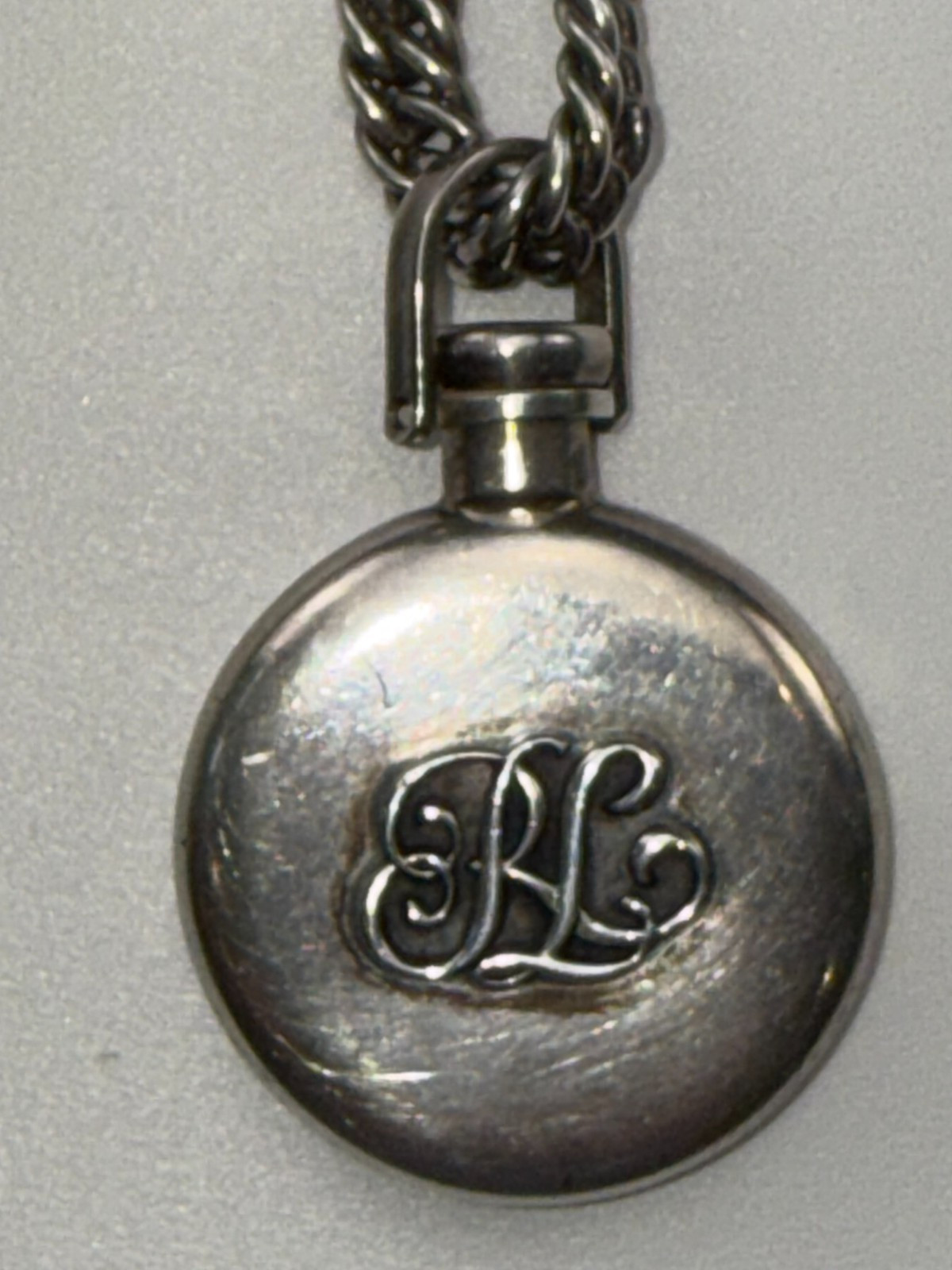 Ralph Lauren Sterling Silver 925 RL Perfume Bottle Pendant Necklace 35.5”