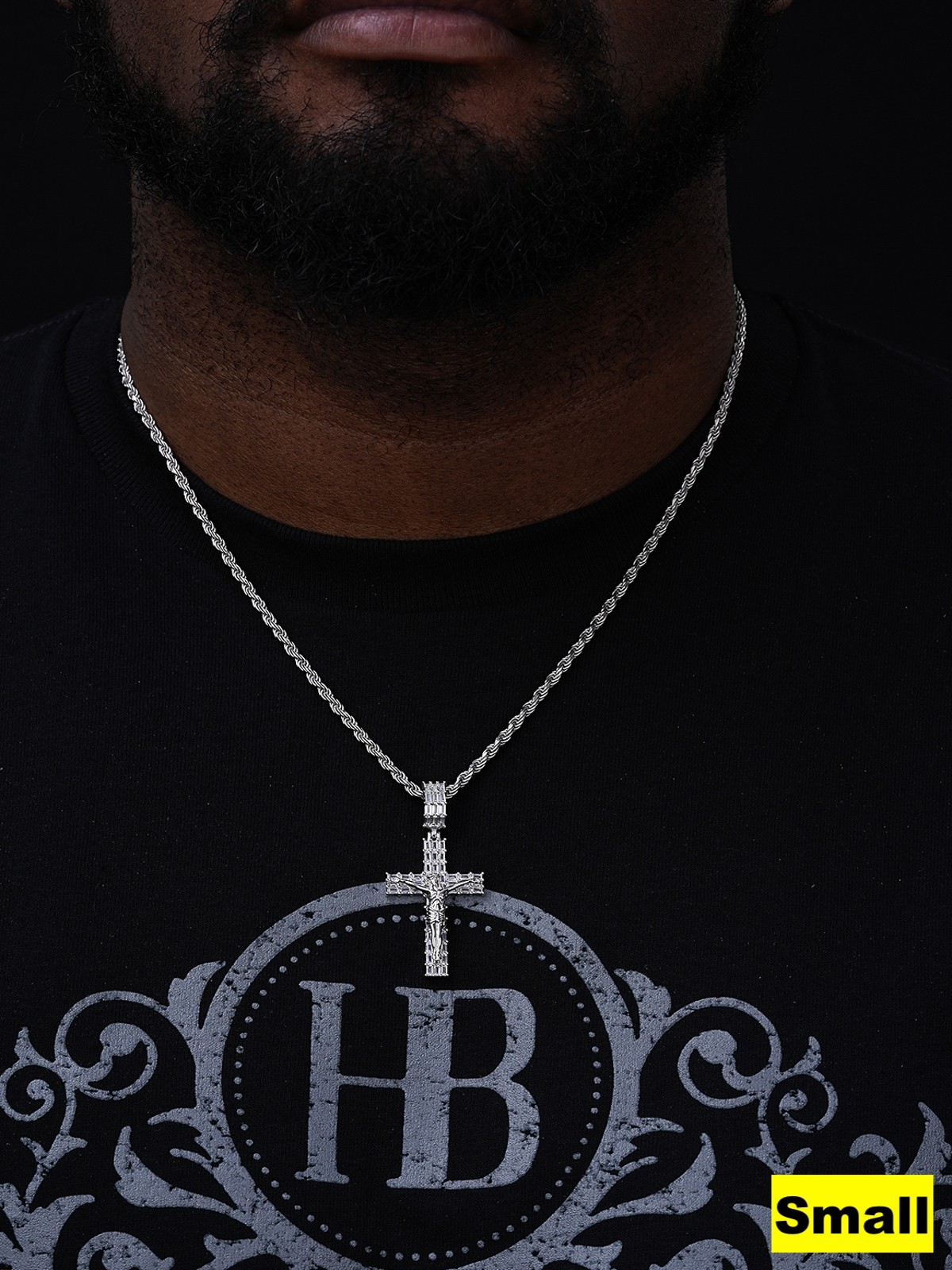 Solid 925 Sterling Silver Cross W. Jesus Pendant Baguette Iced CZ Necklace Big