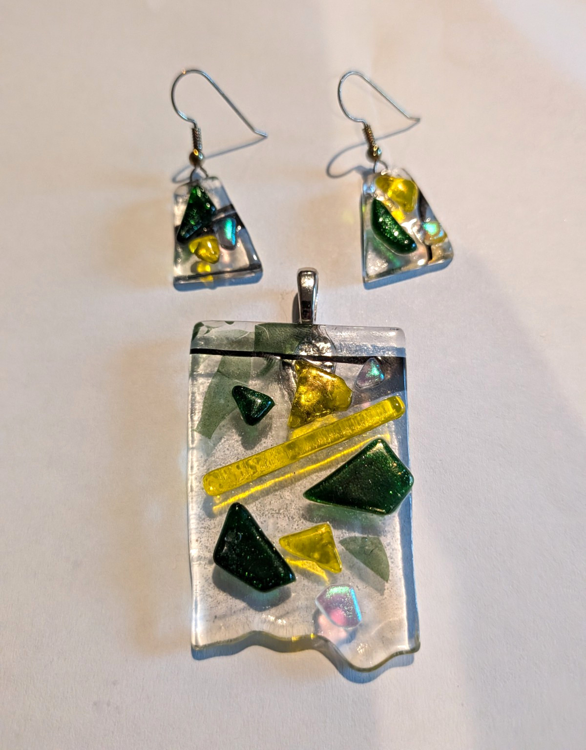 Resin Art Jewelry Set Multicolor Pendant Necklace Charm & Dangle Earrings