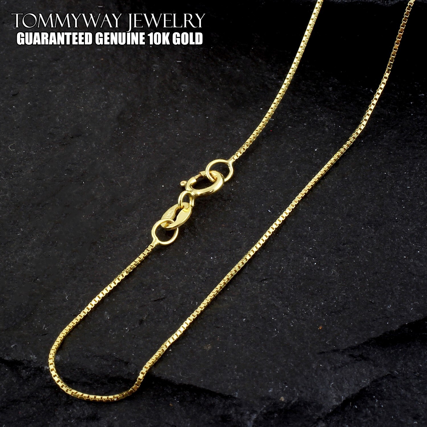 Guaranteed 10K Yellow Gold Solid Box Chain Necklace 0.6mm 14″-24″