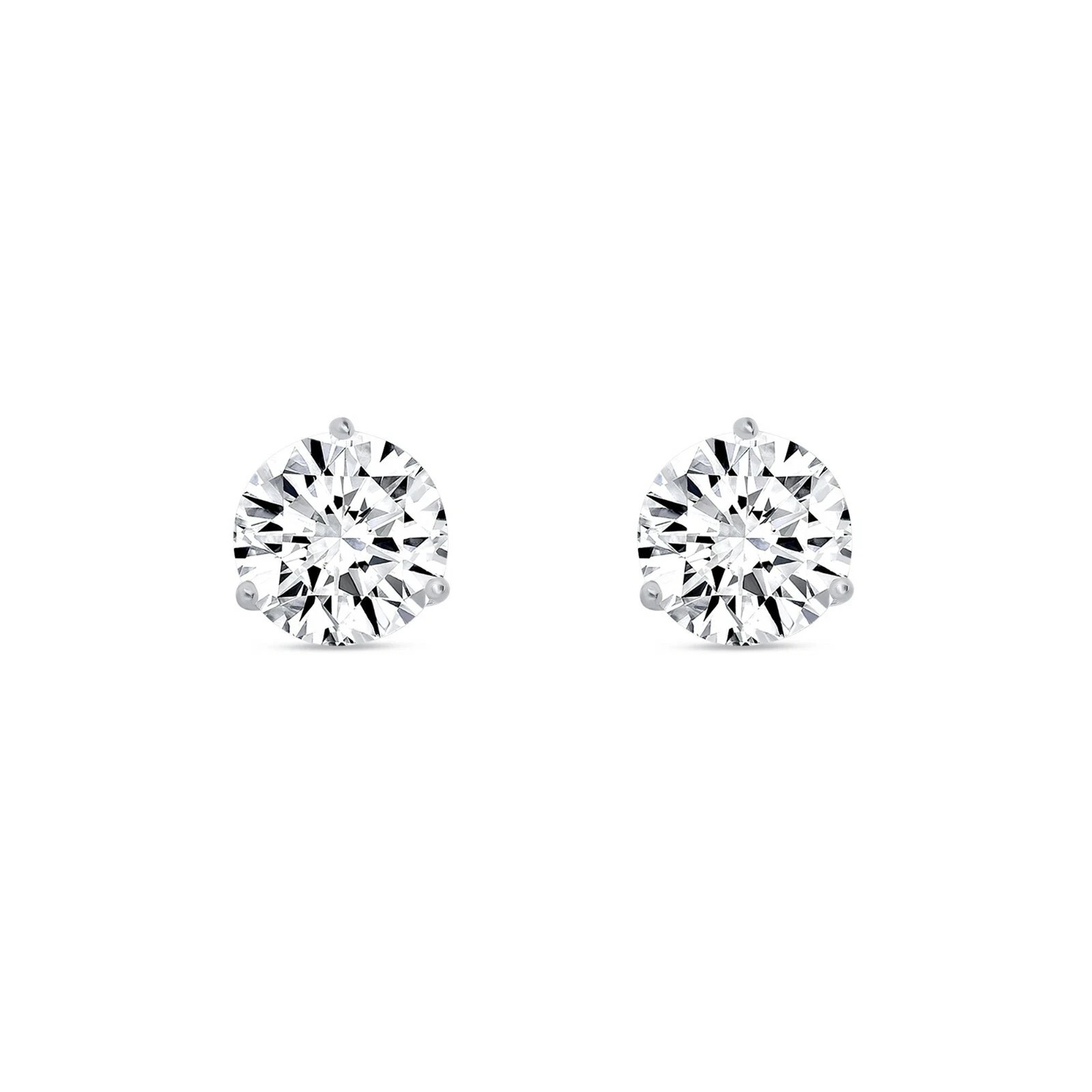 4.00 Ct Round EF VS Lab Grown Diamond 3 Prong Pushback Studs in 14k White Gold