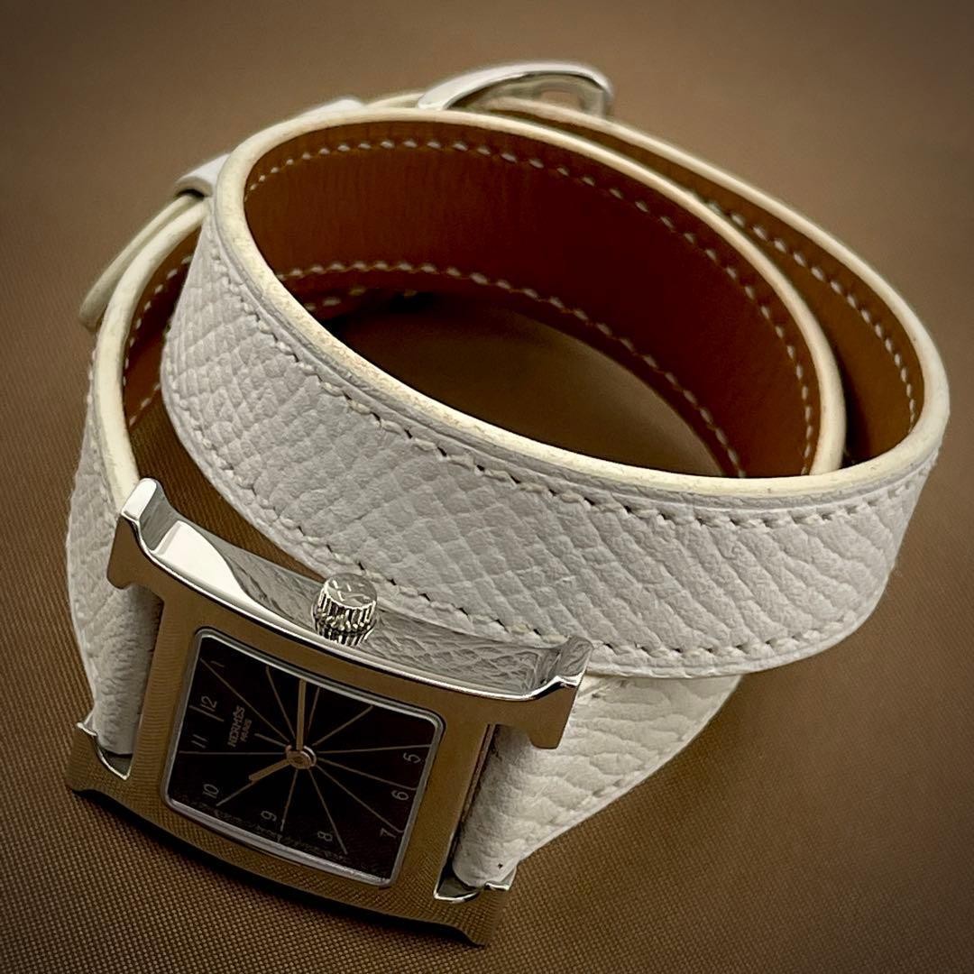 Hermes H Watch HH1.210 Double Tour Quartz White Ladies Japan 075605