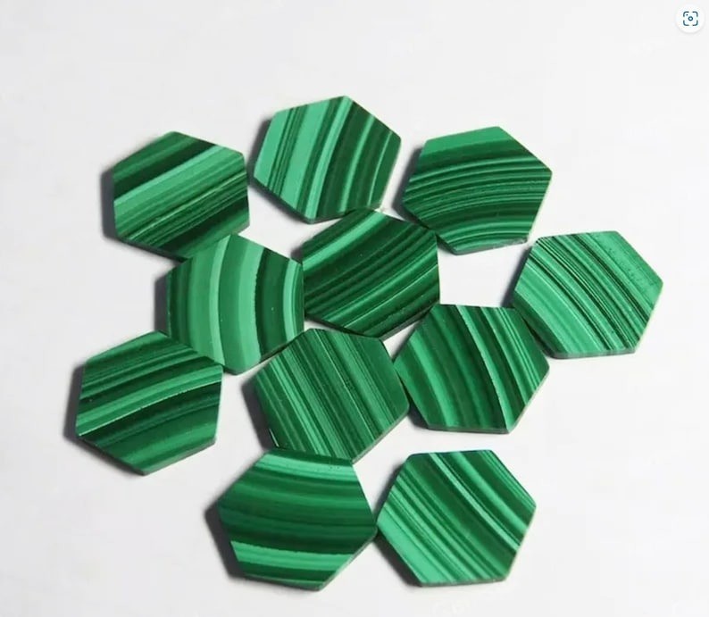 Natural Malachite Hexagon Bothside Flatback 10mm To 20mm Loose Gemstone