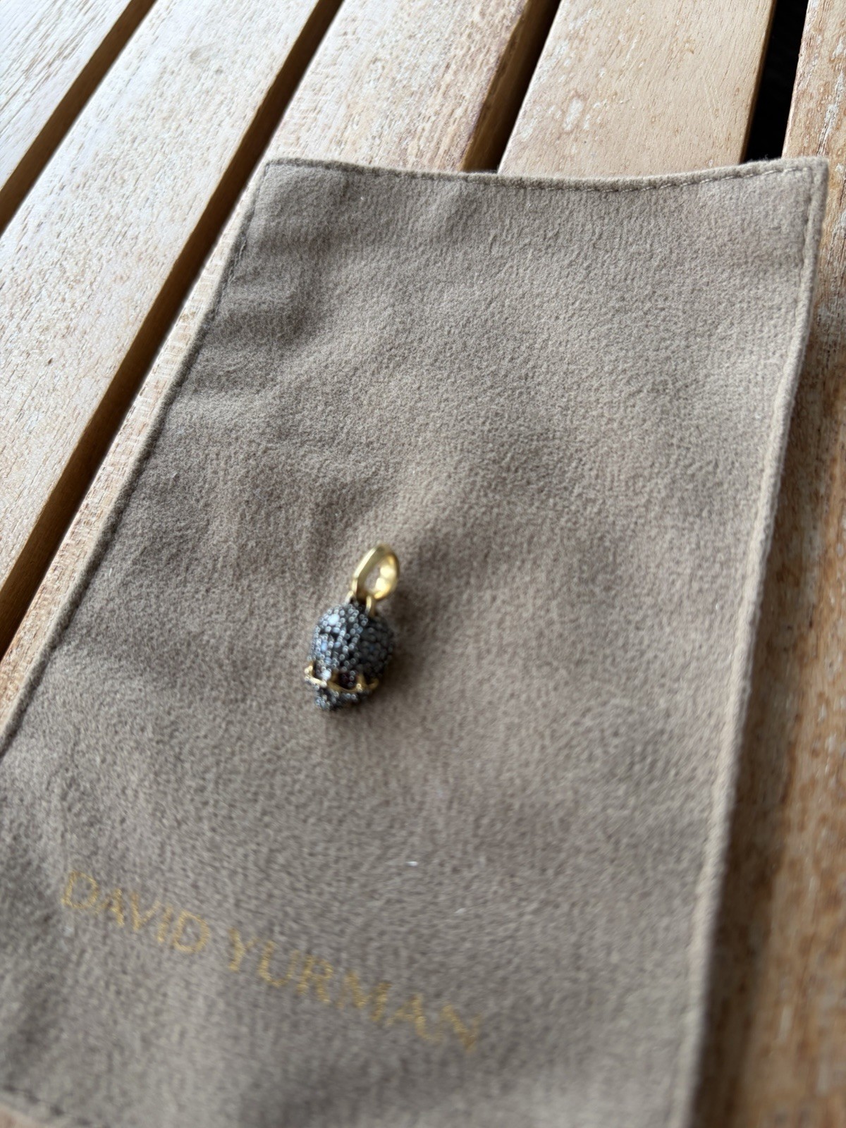 David Yurman Skull Charm Pendant Pavé Metal 18k Gold w/ Black Stone