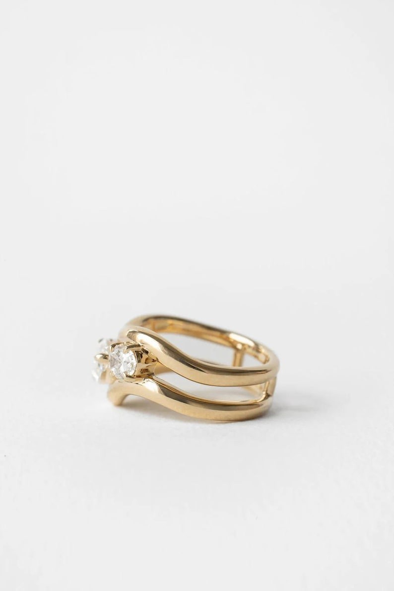 1.50 CTW Pear & Round Cut Lab Grown Diamond Double Band Waves Ring Gift for Her
