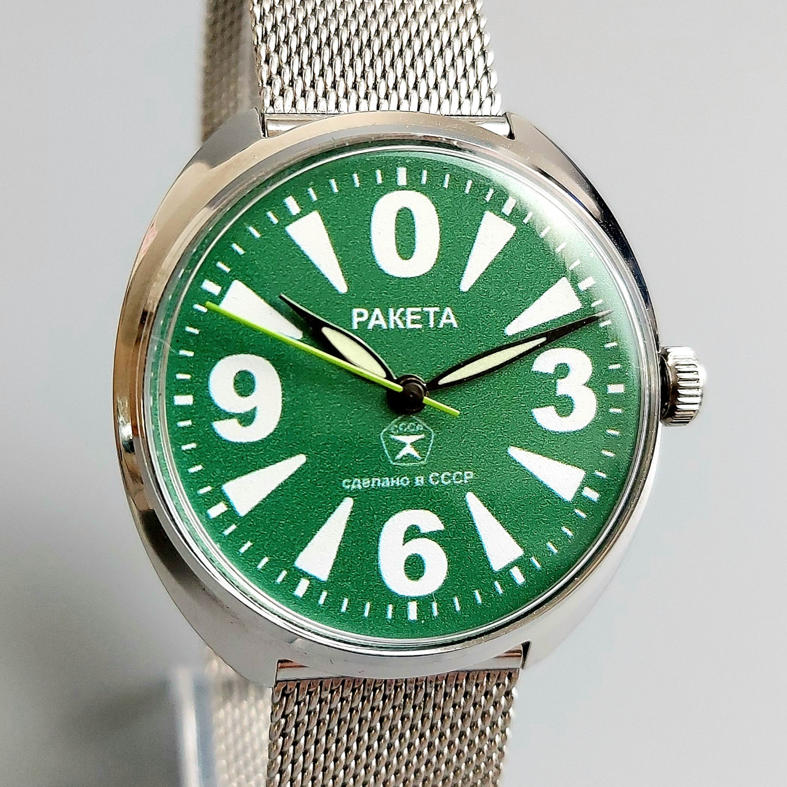 Vintage Men’s Wristwatch Raketa BIG ZERO Soviet Mechanical Watch Green Dial