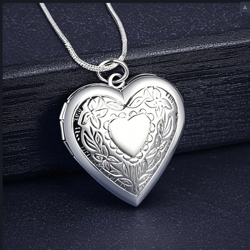 925 Sterling Silver Plated Heart Necklace, Locket Photo Picture Pendant 18″ N1
