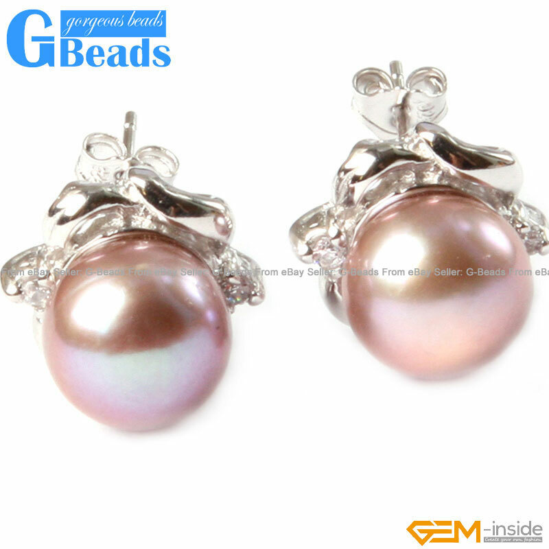 Stud For Women Freshwater 9mm Pearl White Gold Plated Elegant Frame Earring