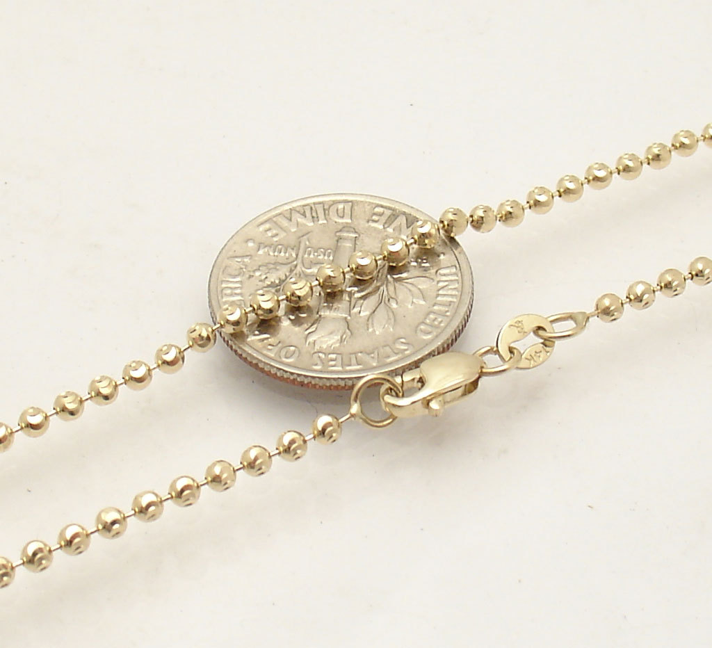 2mm Solid Moon Diamond Cut Bead Ball Chain Necklace REAL 14K Yellow Gold
