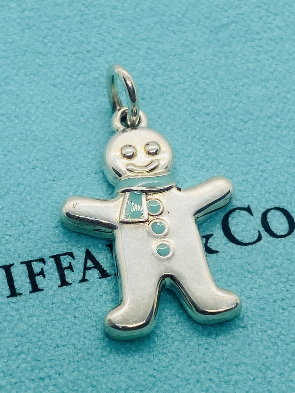 Tiffany & Co Gingerbread Man Pendant Charm Blue Enamel Sterling Silver 925
