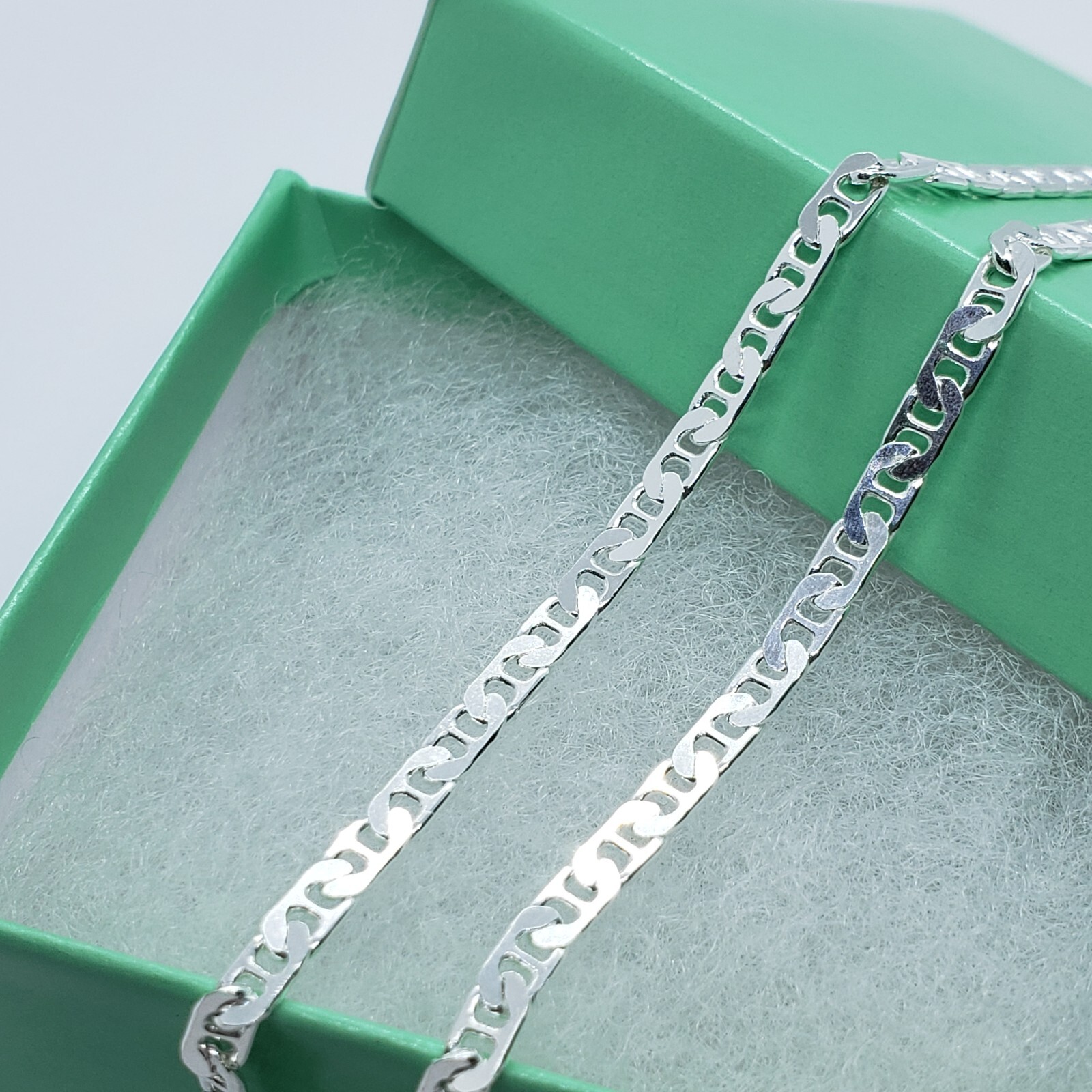 925 Sterling Silver Italy Flat Mariner Link Chain Necklace Bracelet 3mm 7″ ~ 30″