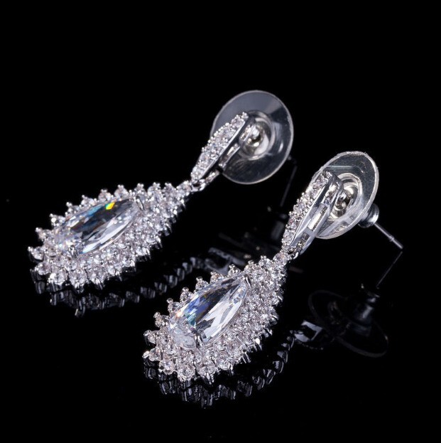 4Ct Pear Cut Simulated Diamond Pretty Drop/Dangle Earrings 14K White Gold Plated