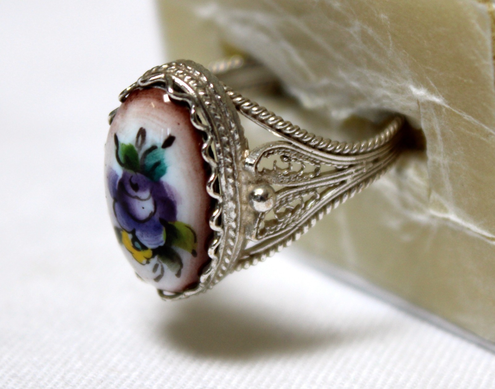 Vintage Russian Hand Painted Enamel Rings 4 Variation Finift Technique #77,83,95