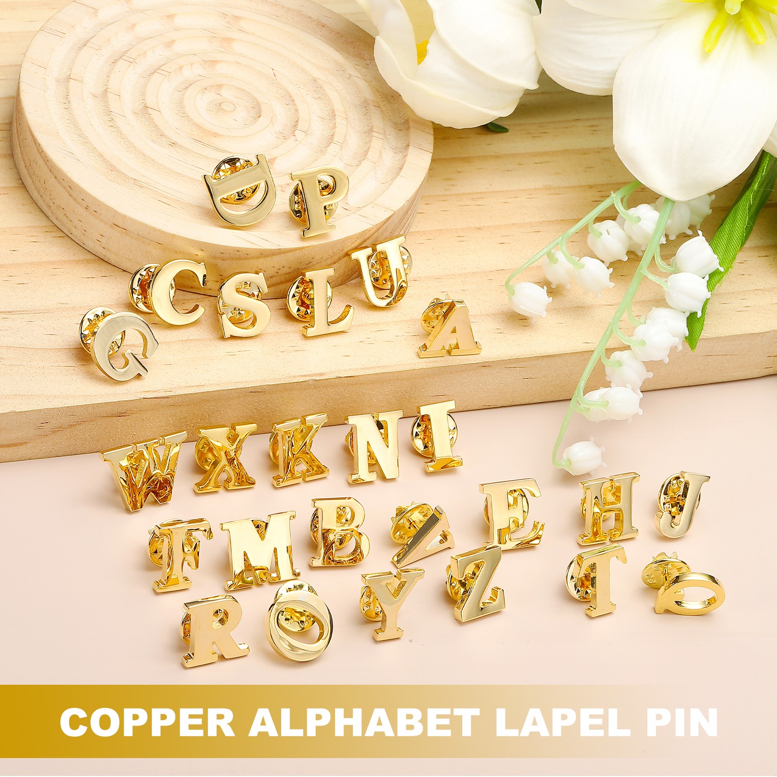 2Pcs Letter B Lapel Pins Initial Alphabet Lapel Collar Pins for Shirt Dress Gold
