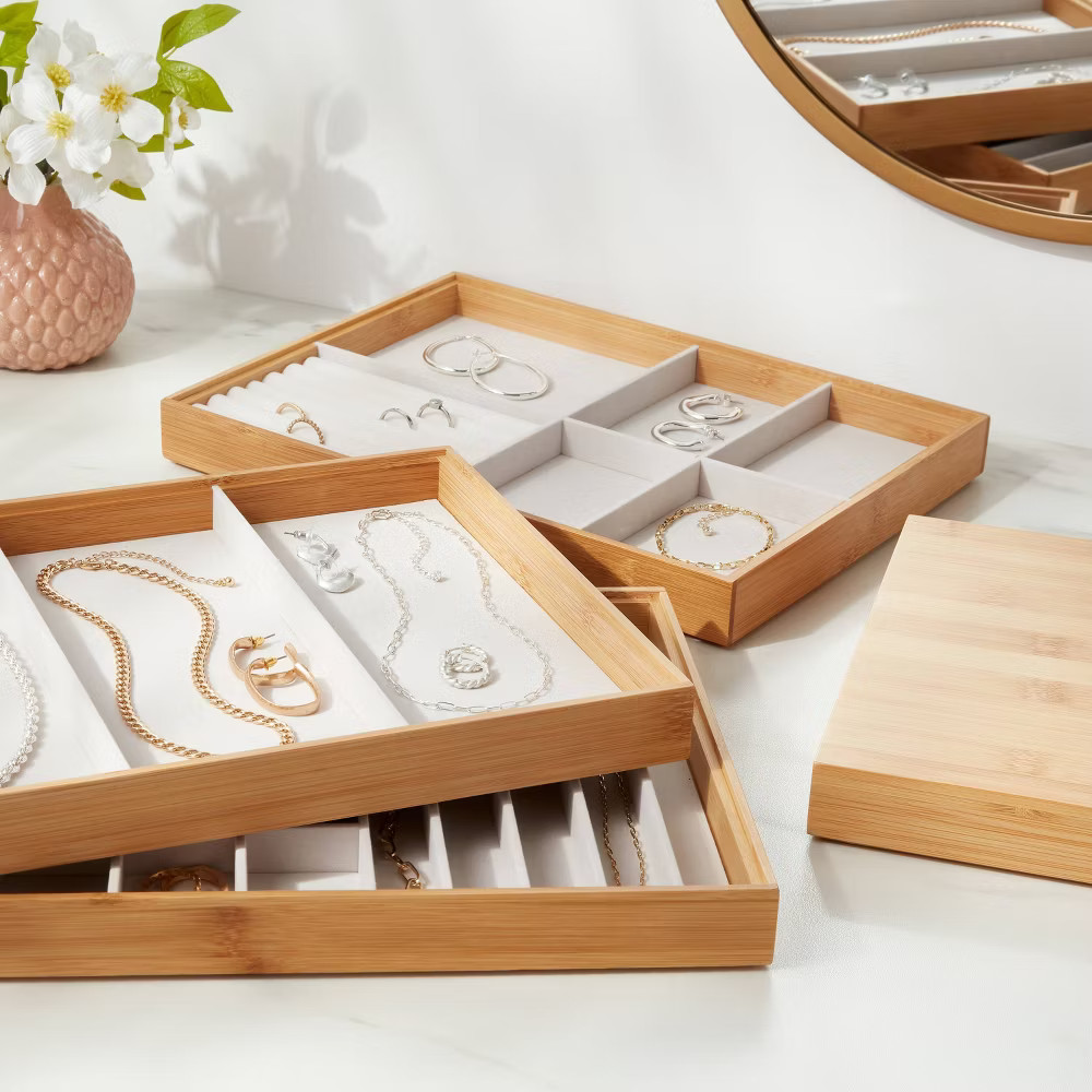 9″ x 12″ Stackable Bamboo Accessory Tray Set with Lid – Brightroom