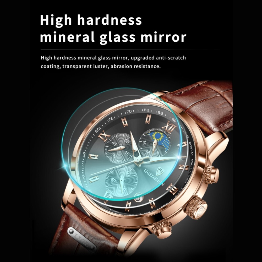 LIGE Men’s Watch Quartz Luminous Calendar 3ATM Waterproof Male Casual Wristwatch