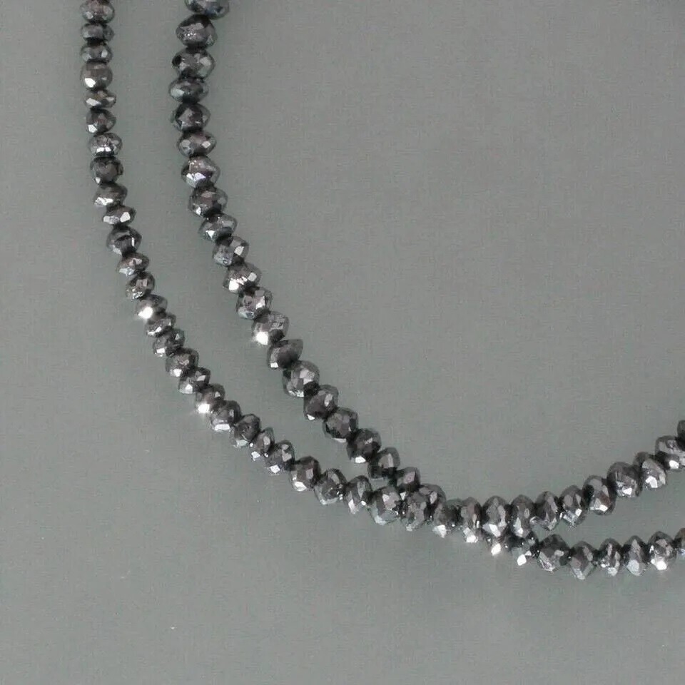 4.2mm 16″ Treated Certified Black Diamond Beaded Necklace In 925 Silver Clasp