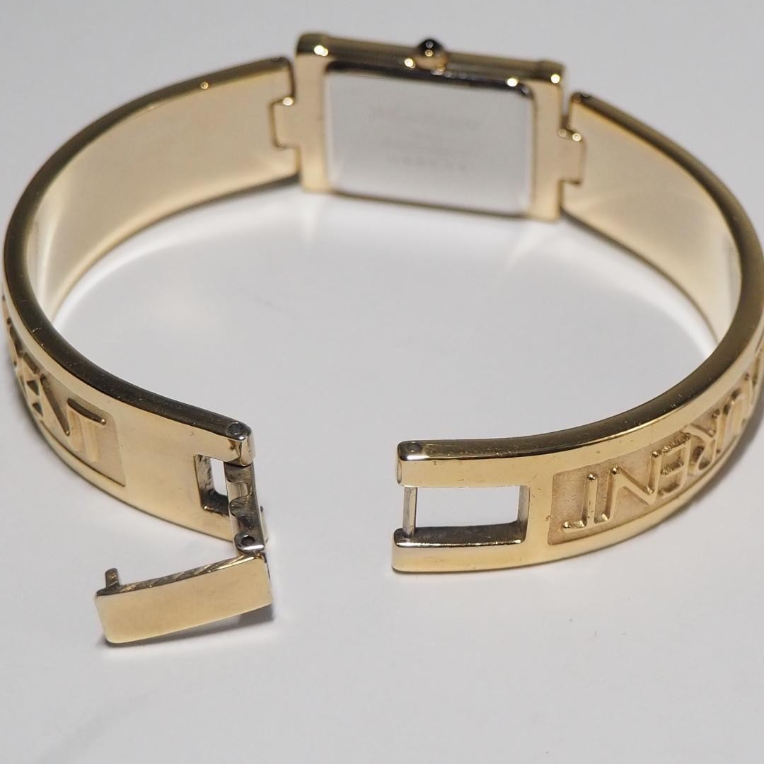 Yves Saint Laurent Square Shell Dial Bangle Watch White H922 Japan 075749