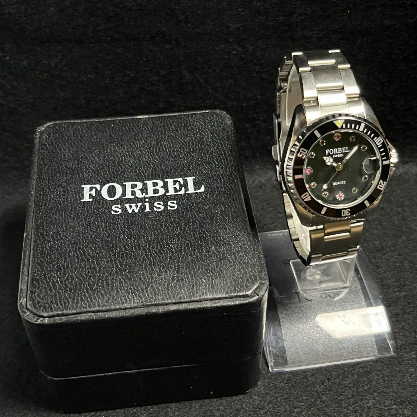 Working FORBEL SWISS Diver FB 1088 RL Quartz Silver Pink Stone Confirmed working