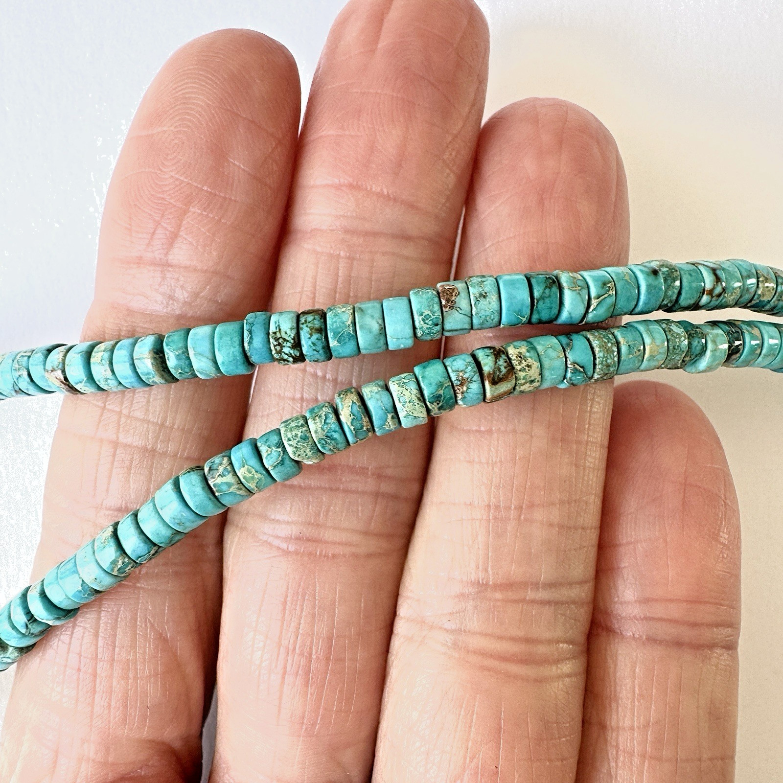 Navajo Turquoise Bead Necklace 18″ Heishi 5mm Hand Strung Sterling Native Amer